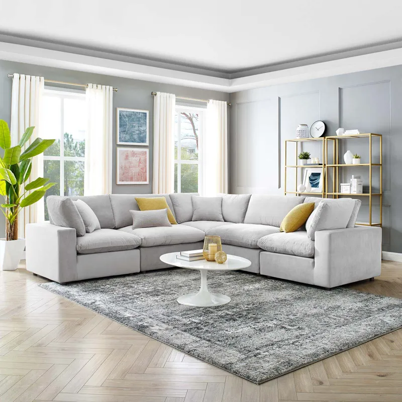 Commix Down Filled Overstuffed Performance Velvet 5-Piece Sectional Sofa
