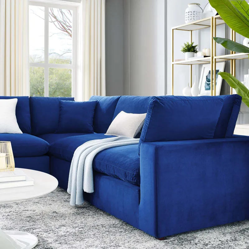 Commix Down Filled Overstuffed Performance Velvet 5-Piece Sectional Sofa