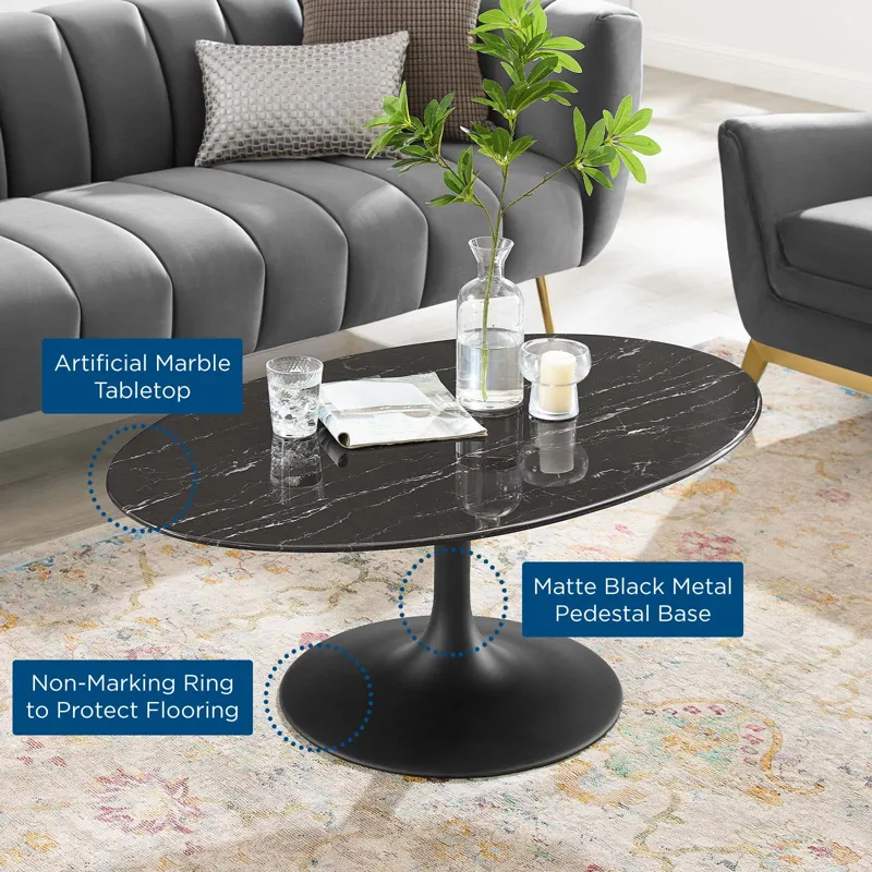 Lippa 42" Oval Artificial Marble Coffee Table