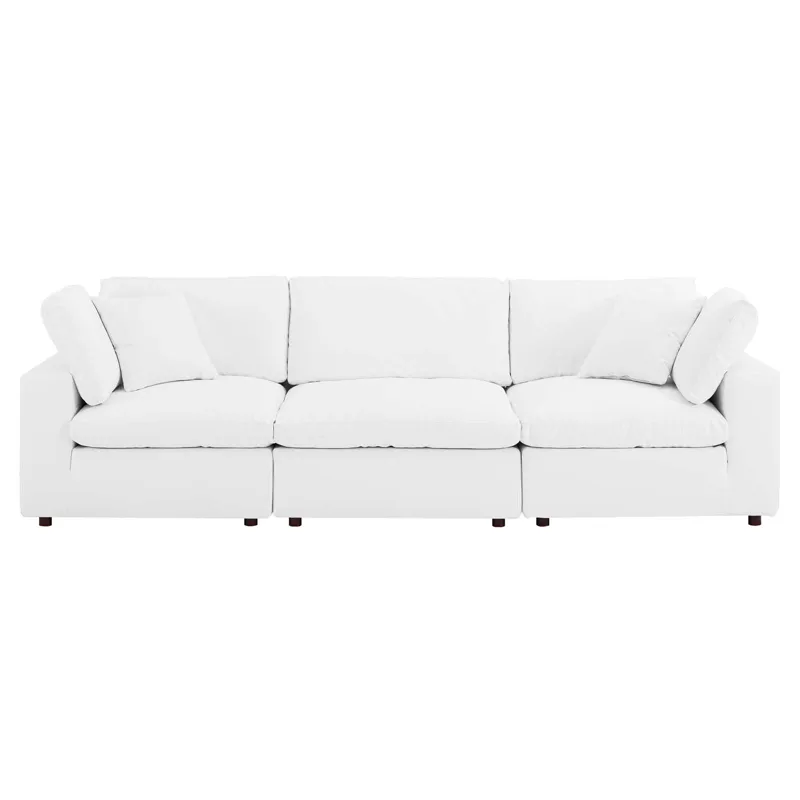 Commix Down Filled Overstuffed Vegan Leather 3-Seater Sofa