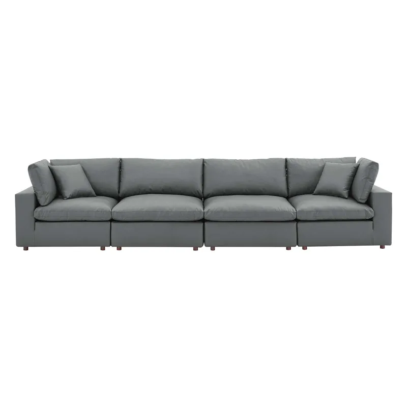 Commix Down Filled Overstuffed Vegan Leather 4-Seater Sofa
