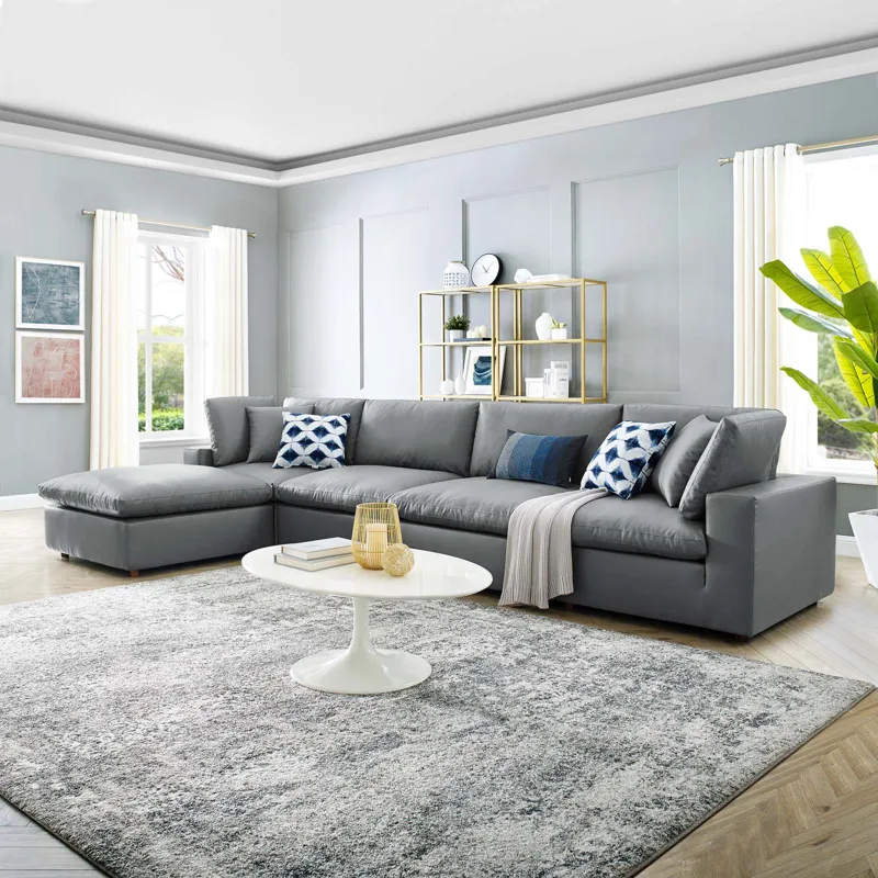 Commix Down Filled Overstuffed Vegan Leather 5-Piece Sectional Sofa