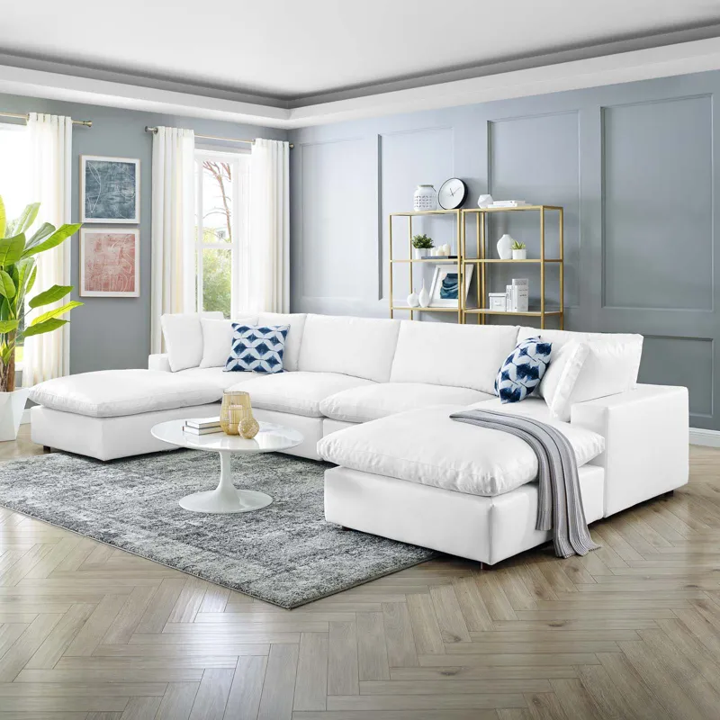 Commix Down Filled Overstuffed Vegan Leather 6-Piece Sectional Sofa