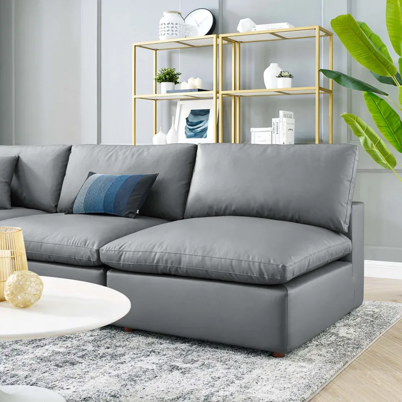 Commix Down Filled Overstuffed Vegan Leather 5-Piece Sectional Sofa