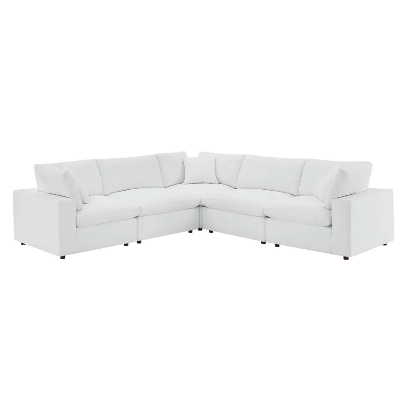 Commix Down Filled Overstuffed Vegan Leather 5-Piece Sectional Sofa