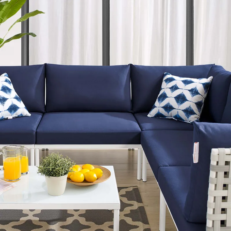 Harmony 6-Piece Sunbrella Basket Weave Outdoor Patio Aluminum Sectional Sofa Set