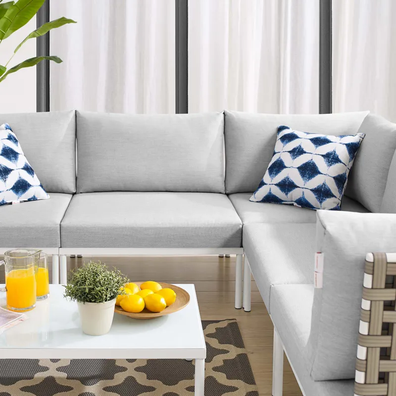 Harmony 6-Piece Sunbrella Basket Weave Outdoor Patio Aluminum Sectional Sofa Set