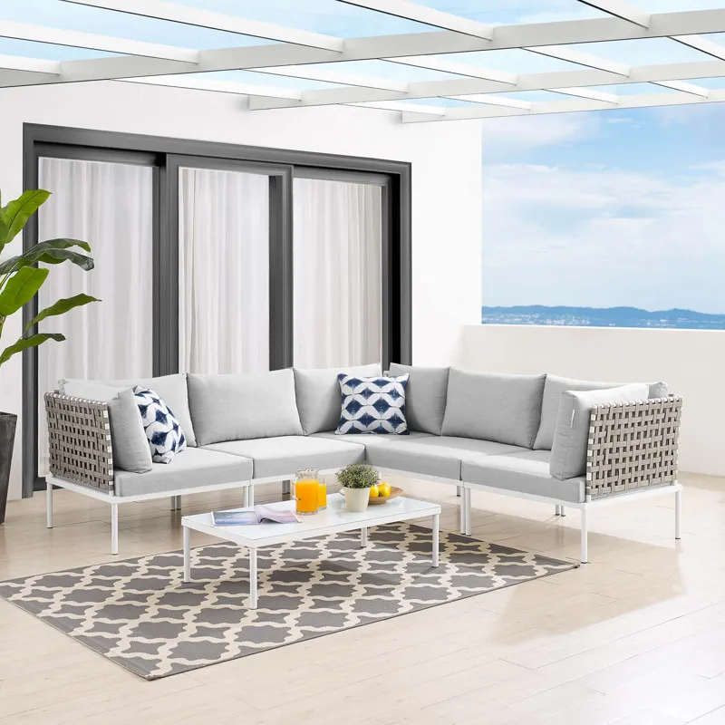 Harmony 6-Piece Sunbrella Basket Weave Outdoor Patio Aluminum Sectional Sofa Set
