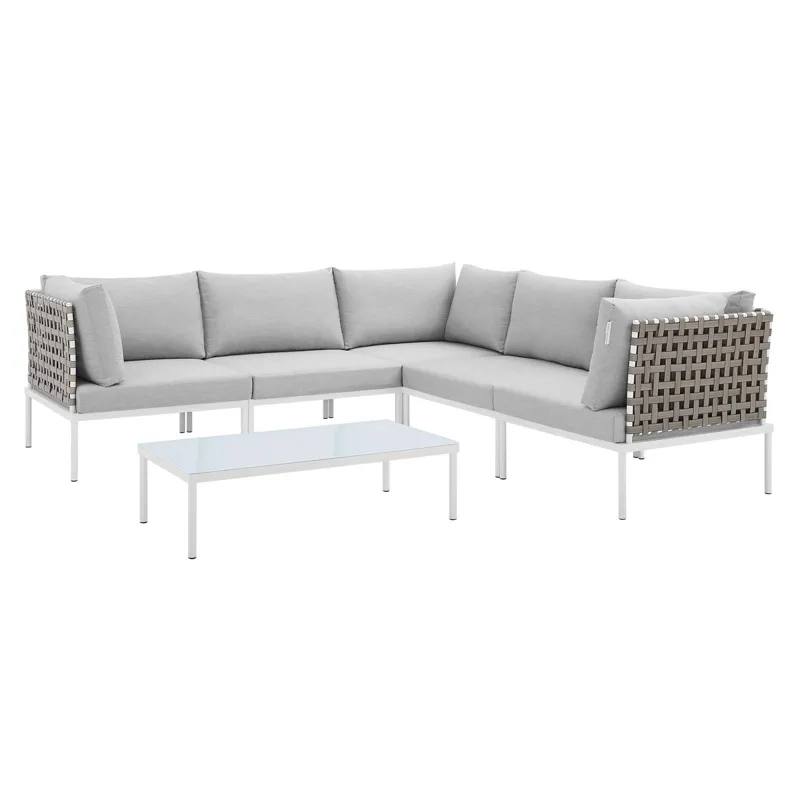 Harmony 6-Piece Sunbrella Basket Weave Outdoor Patio Aluminum Sectional Sofa Set