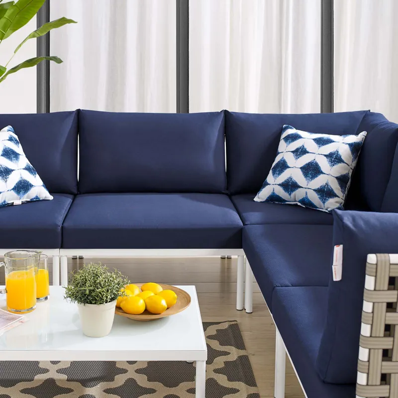 Harmony 6-Piece Sunbrella Basket Weave Outdoor Patio Aluminum Sectional Sofa Set