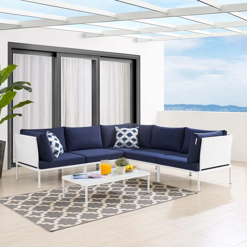 Harmony 6-Piece Sunbrella Outdoor Patio Aluminum Sectional Sofa Set
