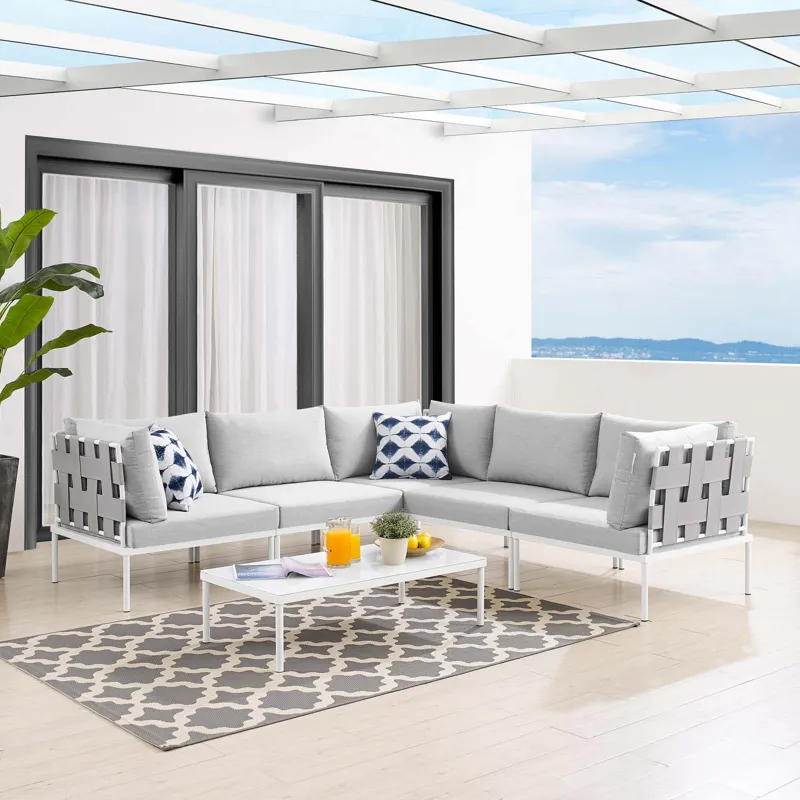 Harmony 6-Piece Sunbrella Outdoor Patio Aluminum Sectional Sofa Set