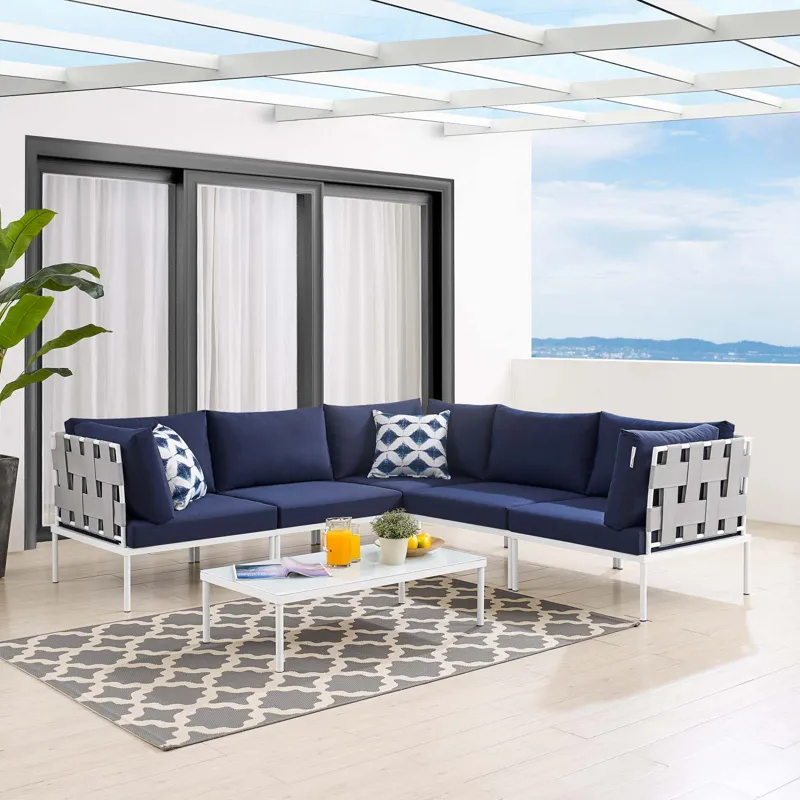 Harmony 6-Piece Sunbrella Outdoor Patio Aluminum Sectional Sofa Set