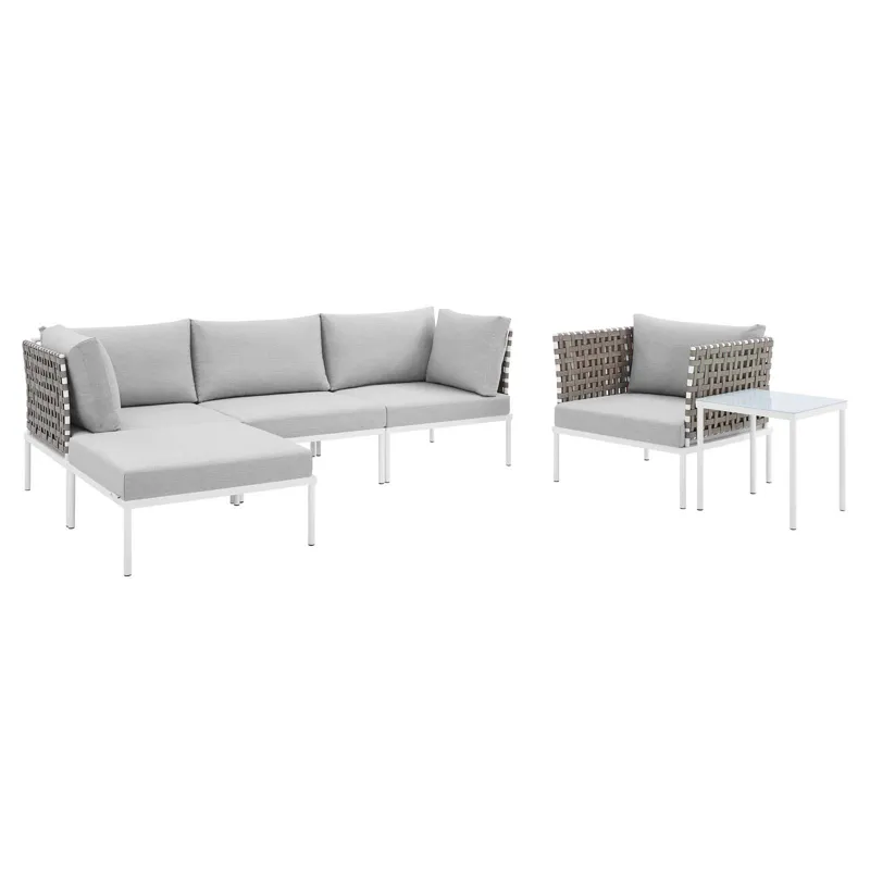 Harmony 6-Piece Sunbrella Basket Weave Outdoor Patio Aluminum Seating Set