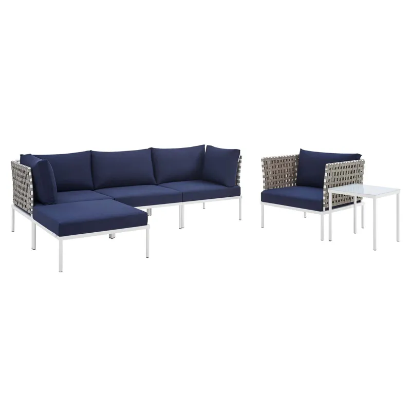 Harmony 6-Piece Sunbrella Basket Weave Outdoor Patio Aluminum Seating Set