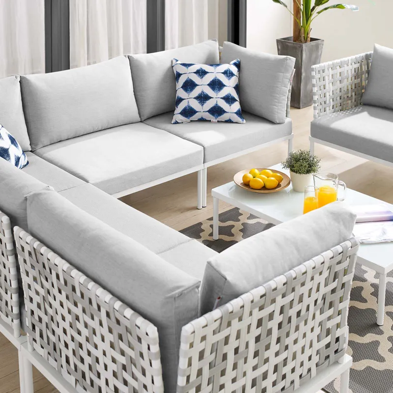 Harmony 7-Piece Sunbrella Basket Weave Outdoor Patio Aluminum Sectional Sofa Set