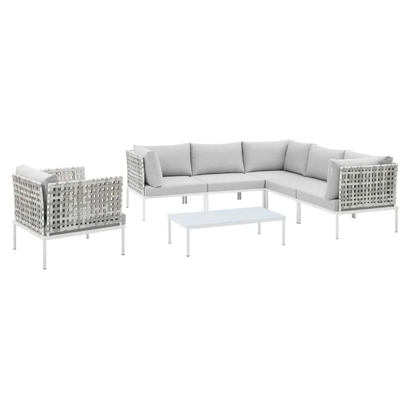 Harmony 7-Piece Sunbrella Basket Weave Outdoor Patio Aluminum Sectional Sofa Set