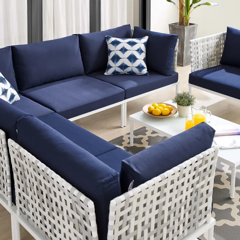 Harmony 7-Piece Sunbrella Basket Weave Outdoor Patio Aluminum Sectional Sofa Set