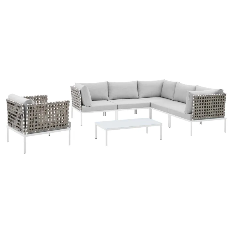 Harmony 7-Piece Sunbrella Basket Weave Outdoor Patio Aluminum Sectional Sofa Set