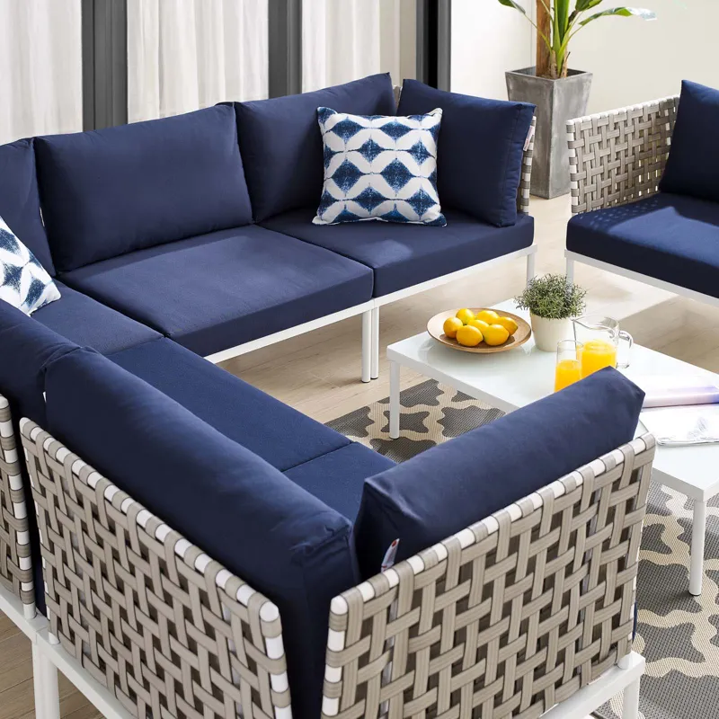 Harmony 7-Piece Sunbrella Basket Weave Outdoor Patio Aluminum Sectional Sofa Set