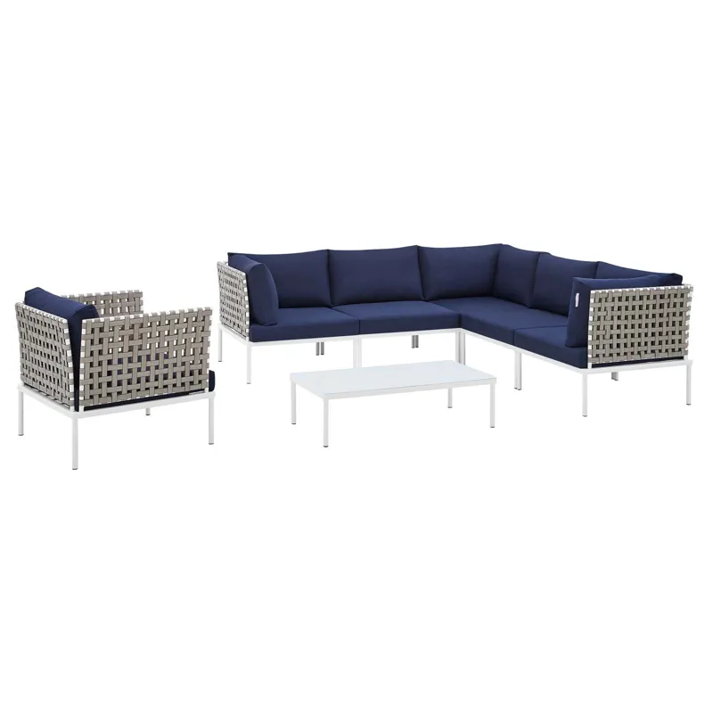 Harmony 7-Piece Sunbrella Basket Weave Outdoor Patio Aluminum Sectional Sofa Set