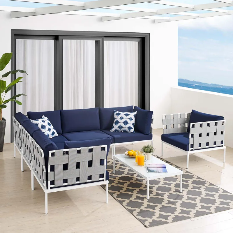Harmony 7-Piece Sunbrella Outdoor Patio Aluminum Sectional Sofa Set