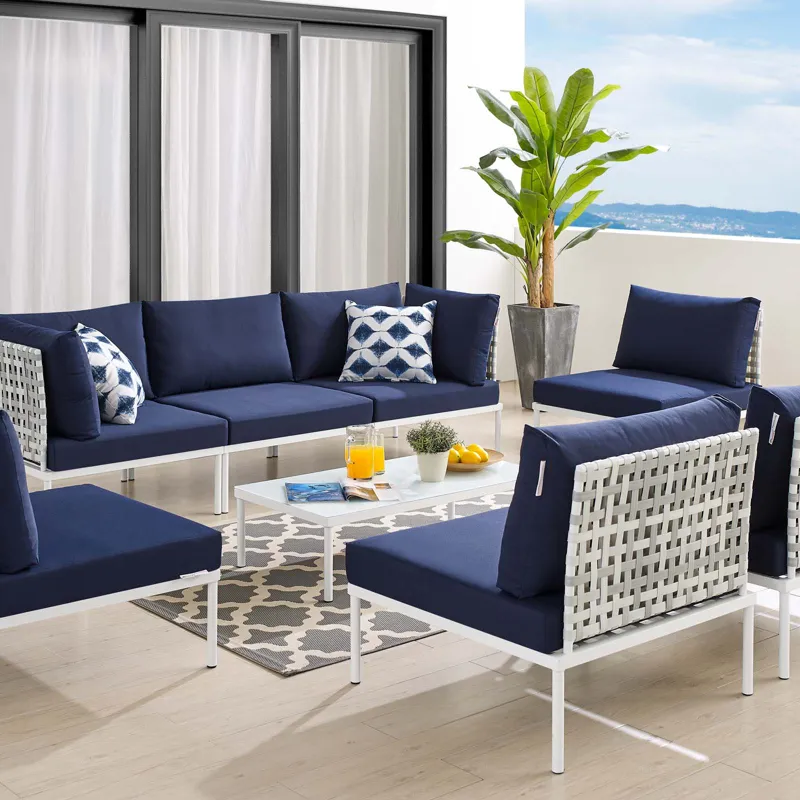 Harmony 8-Piece Sunbrella Basket Weave Outdoor Patio Aluminum Sectional Sofa Set