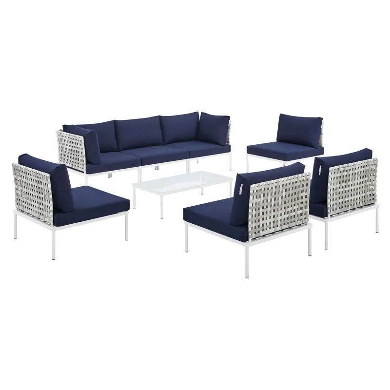 Harmony 8-Piece Sunbrella Basket Weave Outdoor Patio Aluminum Sectional Sofa Set