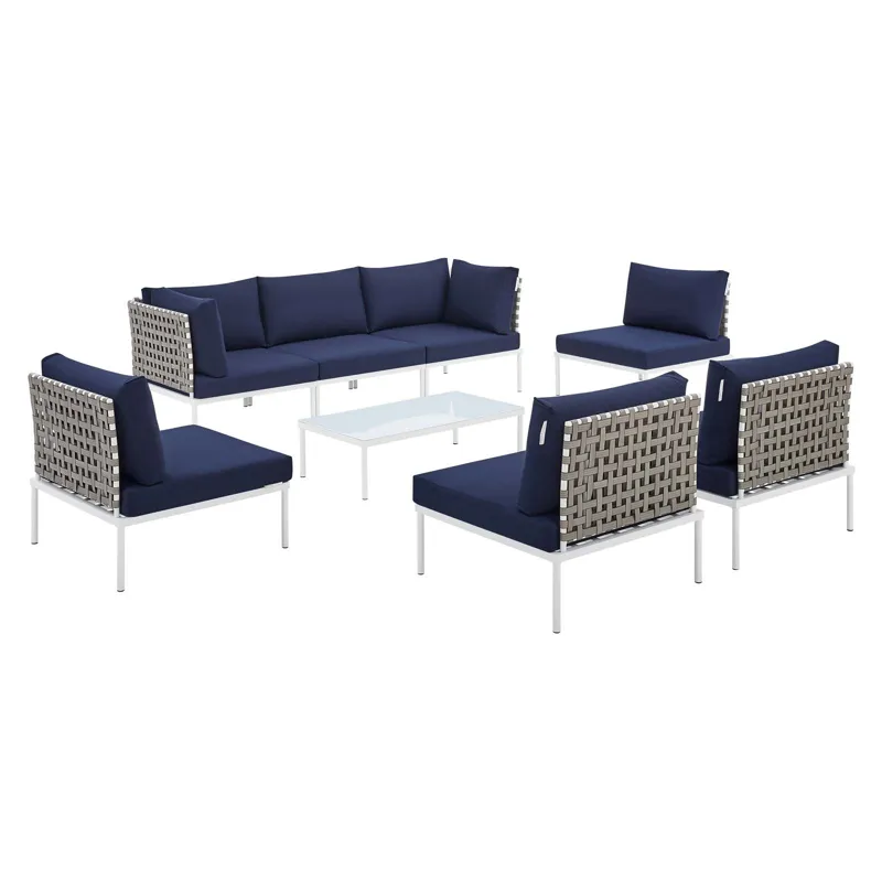 Harmony 8-Piece Sunbrella Basket Weave Outdoor Patio Aluminum Sectional Sofa Set