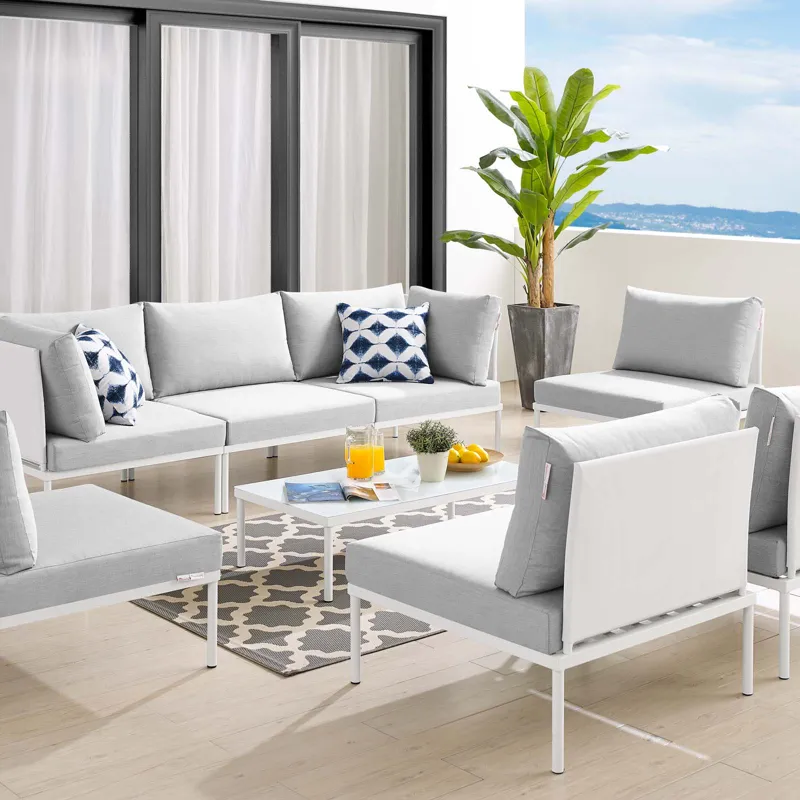 Harmony 8-Piece Sunbrella Outdoor Patio Aluminum Sectional Sofa Set