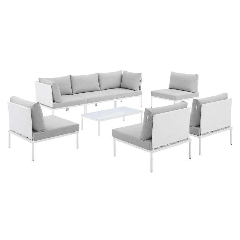 Harmony 8-Piece Sunbrella Outdoor Patio Aluminum Sectional Sofa Set