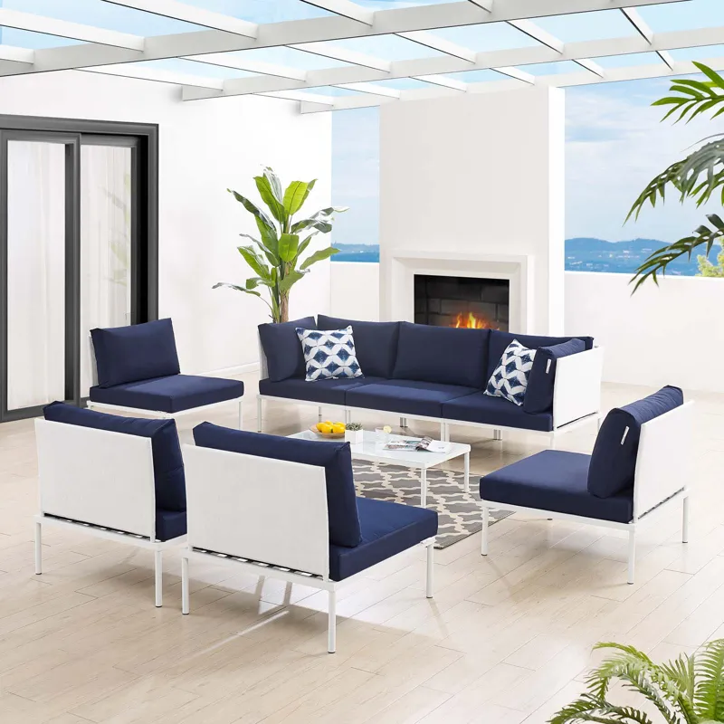 Harmony 8-Piece Sunbrella Outdoor Patio Aluminum Sectional Sofa Set