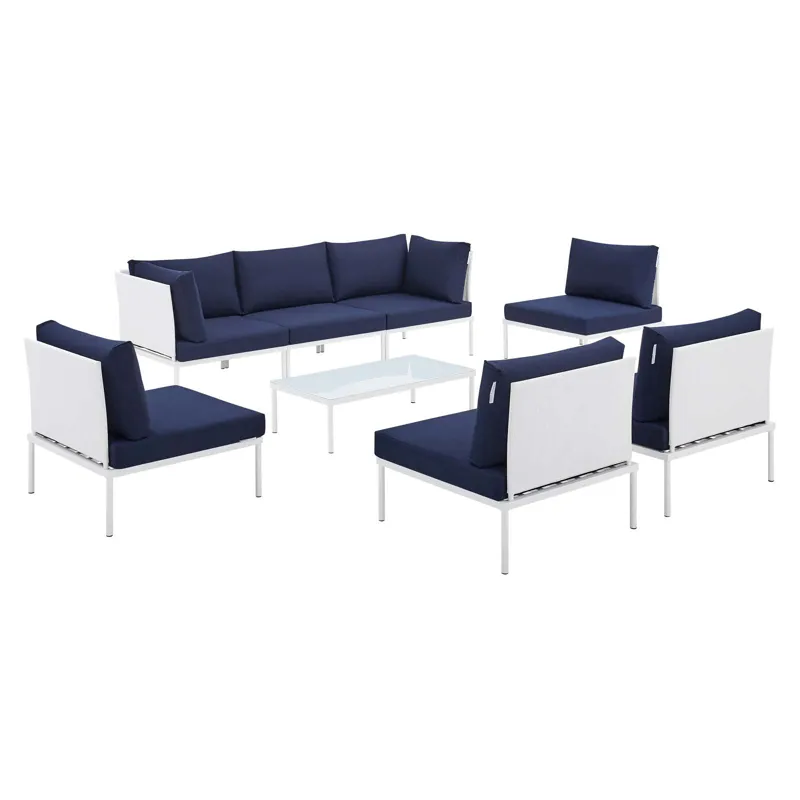 Harmony 8-Piece Sunbrella Outdoor Patio Aluminum Sectional Sofa Set