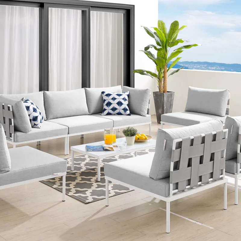 Harmony 8-Piece Sunbrella Outdoor Patio All Mesh Sectional Sofa Set