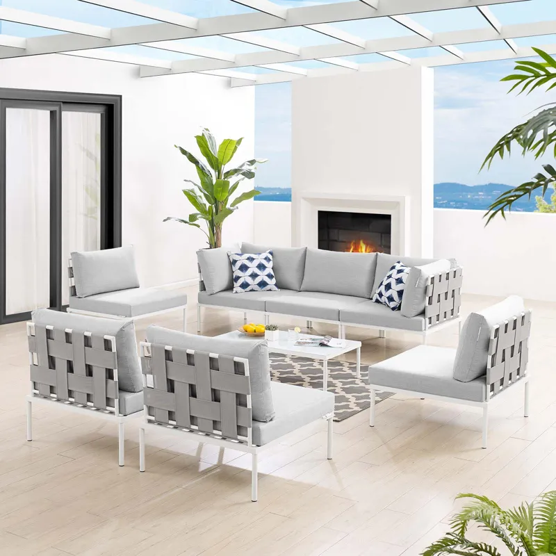 Harmony 8-Piece Sunbrella Outdoor Patio All Mesh Sectional Sofa Set