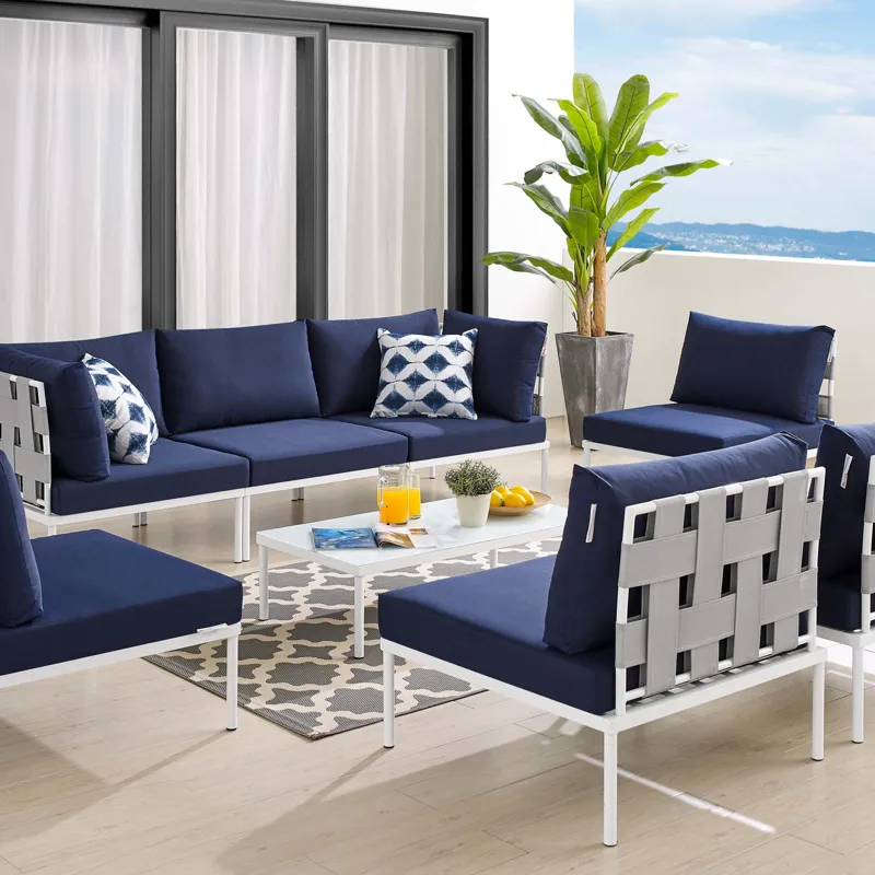 Harmony 8-Piece Sunbrella Outdoor Patio All Mesh Sectional Sofa Set