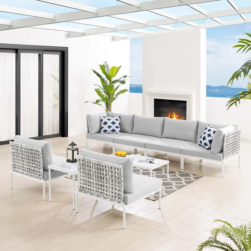 Harmony 8-Piece Sunbrella Basket Weave Outdoor Patio Aluminum Sectional Sofa Set