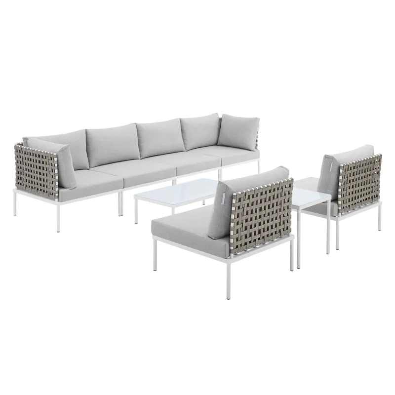 Harmony 8-Piece Sunbrella Basket Weave Outdoor Patio Aluminum Sectional Sofa Set