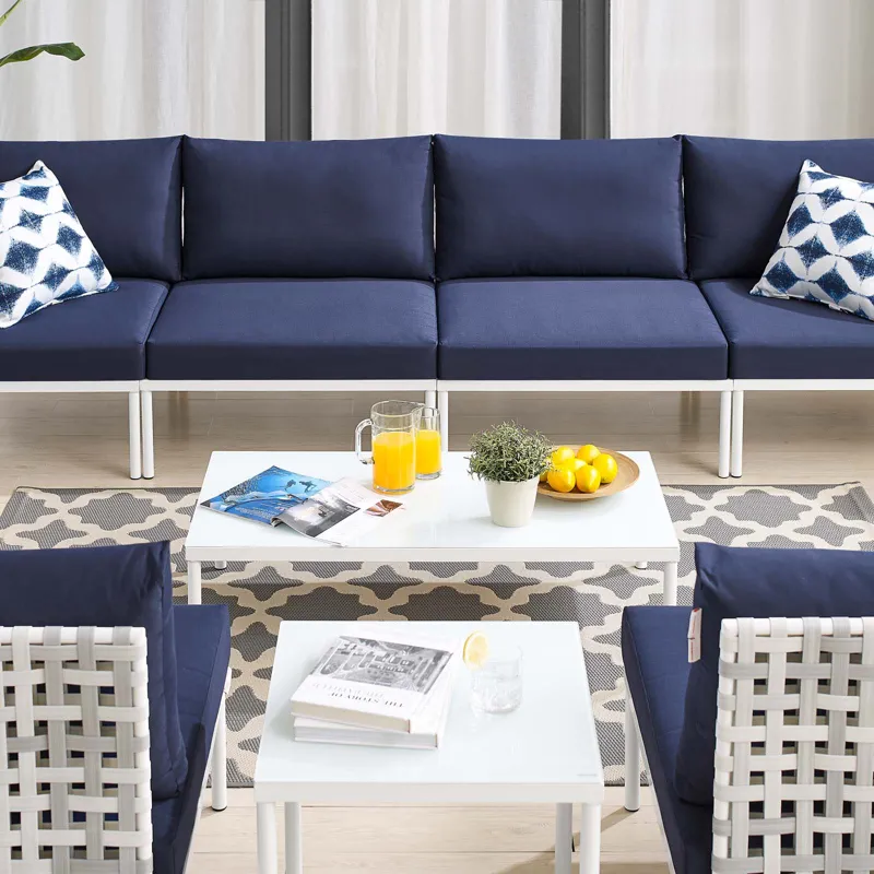 Harmony 8-Piece Sunbrella Basket Weave Outdoor Patio Aluminum Sectional Sofa Set