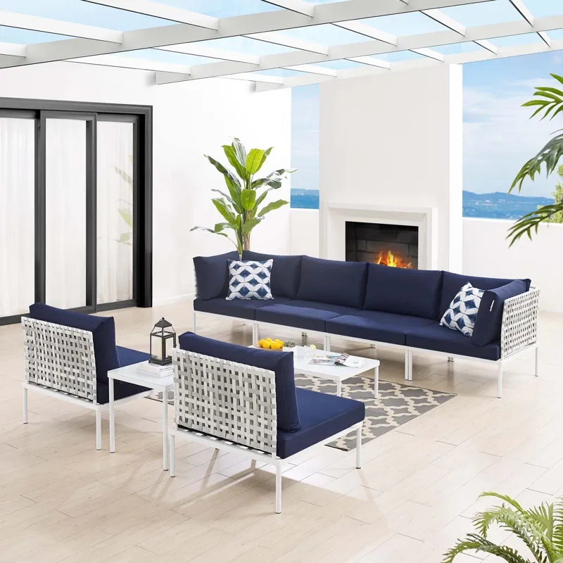 Harmony 8-Piece Sunbrella Basket Weave Outdoor Patio Aluminum Sectional Sofa Set