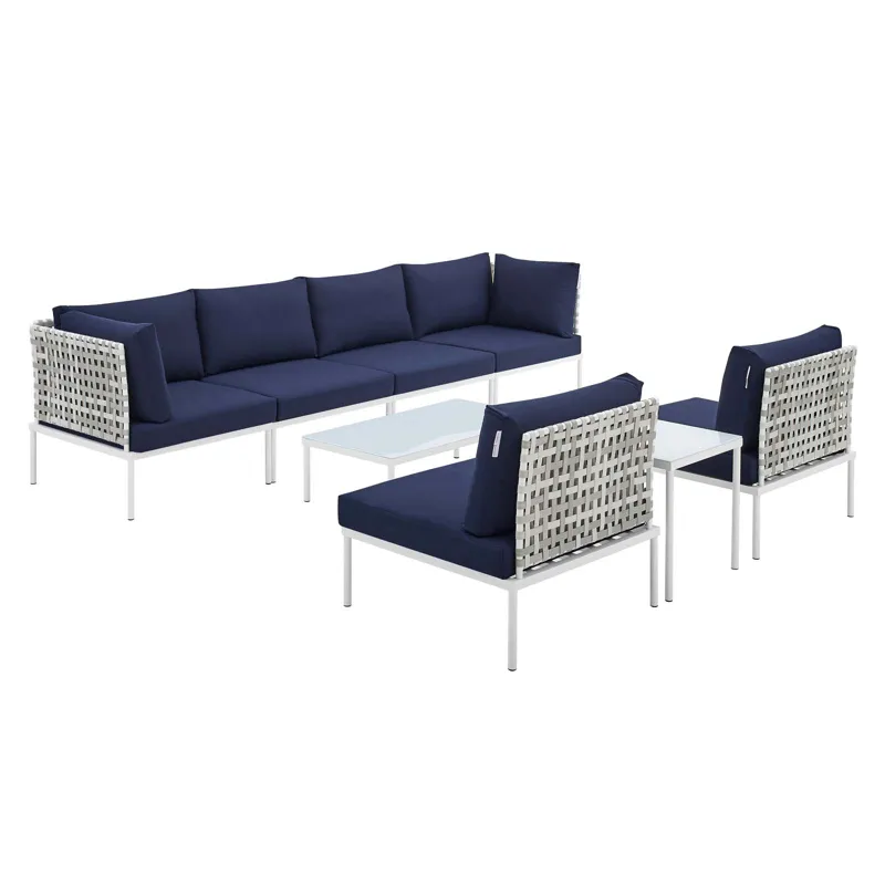 Harmony 8-Piece Sunbrella Basket Weave Outdoor Patio Aluminum Sectional Sofa Set
