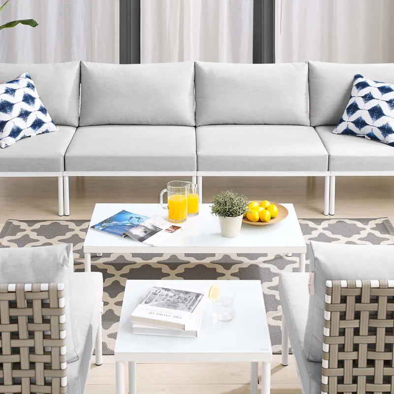 Harmony 8-Piece Sunbrella Basket Weave Outdoor Patio Aluminum Sectional Sofa Set