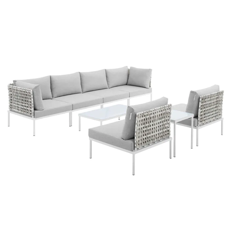 Harmony 8-Piece Sunbrella Basket Weave Outdoor Patio Aluminum Sectional Sofa Set