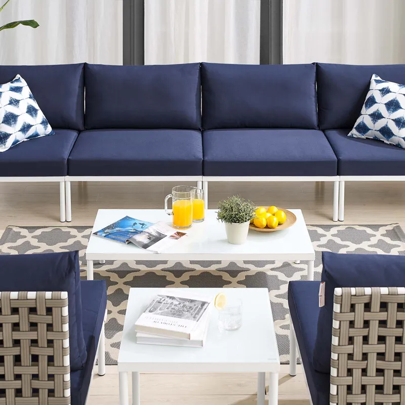 Harmony 8-Piece Sunbrella Basket Weave Outdoor Patio Aluminum Sectional Sofa Set