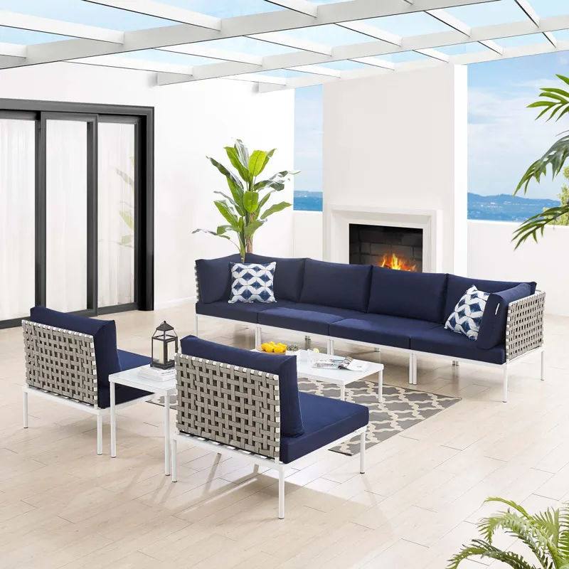 Harmony 8-Piece Sunbrella Basket Weave Outdoor Patio Aluminum Sectional Sofa Set