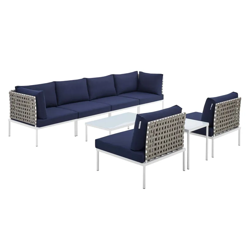 Harmony 8-Piece Sunbrella Basket Weave Outdoor Patio Aluminum Sectional Sofa Set