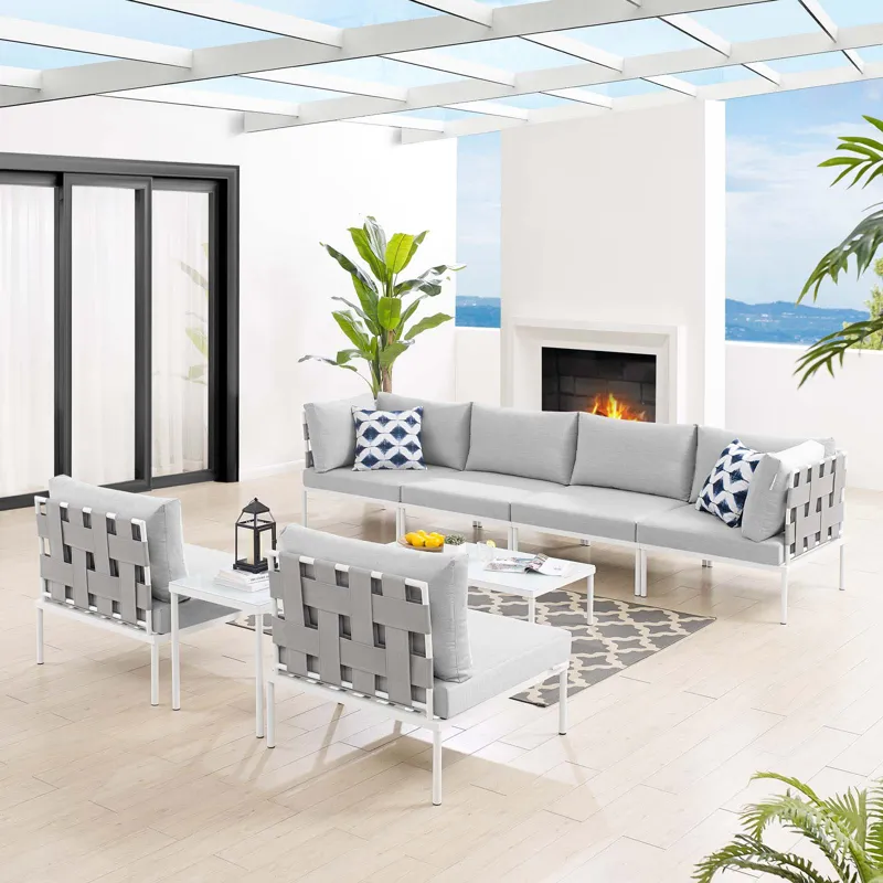 Harmony 8-Piece Sunbrella Outdoor Patio Aluminum Sectional Sofa Set