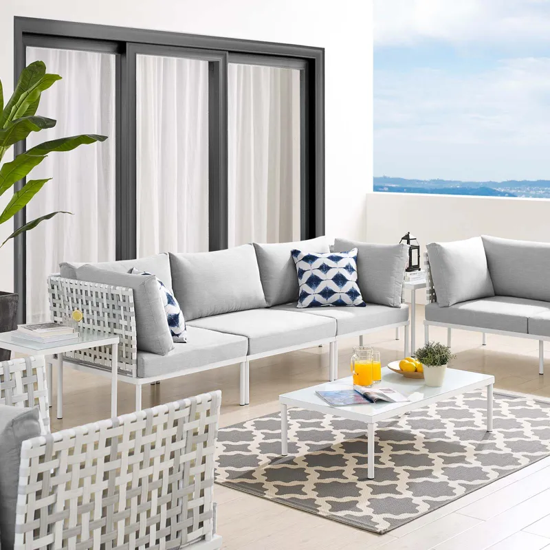 Harmony 8-Piece Sunbrella Basket Weave Outdoor Patio Aluminum Seating Set