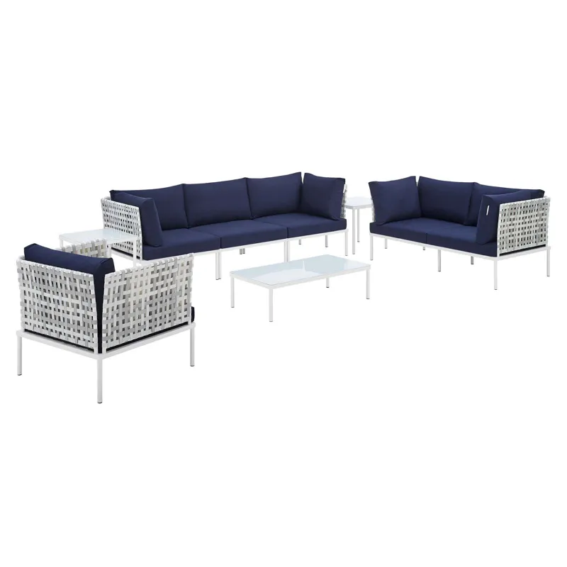 Harmony 8-Piece Sunbrella Basket Weave Outdoor Patio Aluminum Seating Set
