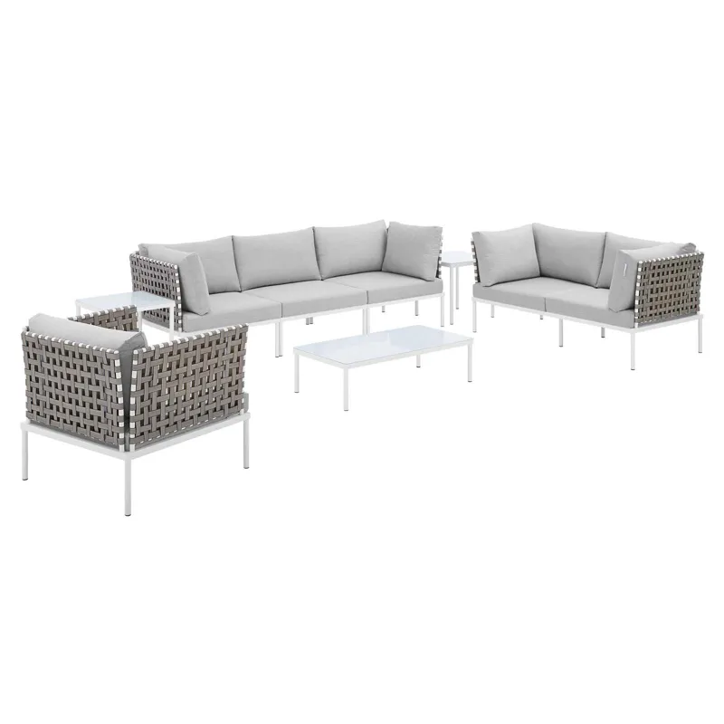 Harmony 8-Piece Sunbrella Basket Weave Outdoor Patio Aluminum Seating Set
